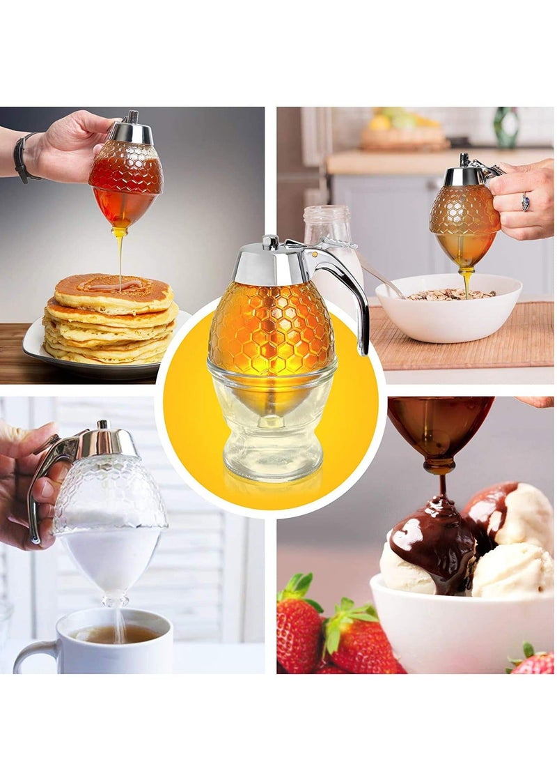 Generic - Honey Dispenser, Honey Comb Shaped Honey Pot with Stand, No Drip Honey Dispenser for Honey Syrup Sugar Sauces Jar, Syrup Bottle with Non Slip Stand 8OZ - Image 1