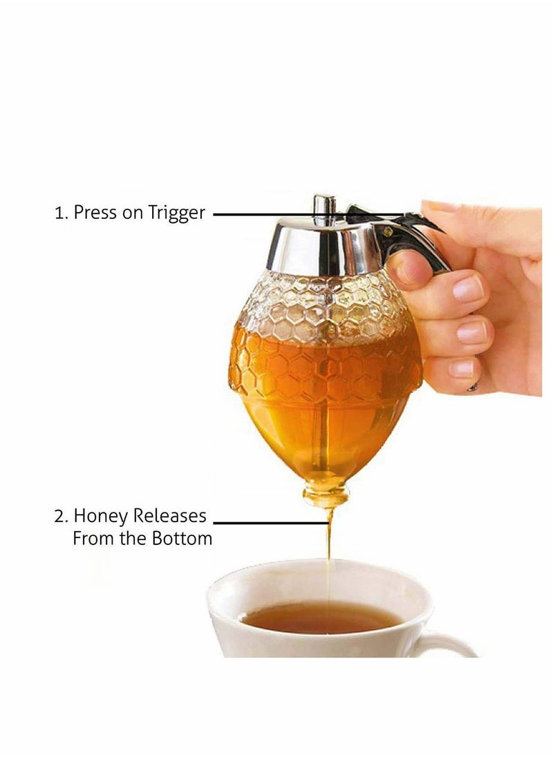 Generic - Honey Dispenser, Honey Comb Shaped Honey Pot with Stand, No Drip Honey Dispenser for Honey Syrup Sugar Sauces Jar, Syrup Bottle with Non Slip Stand 8OZ - Image 1