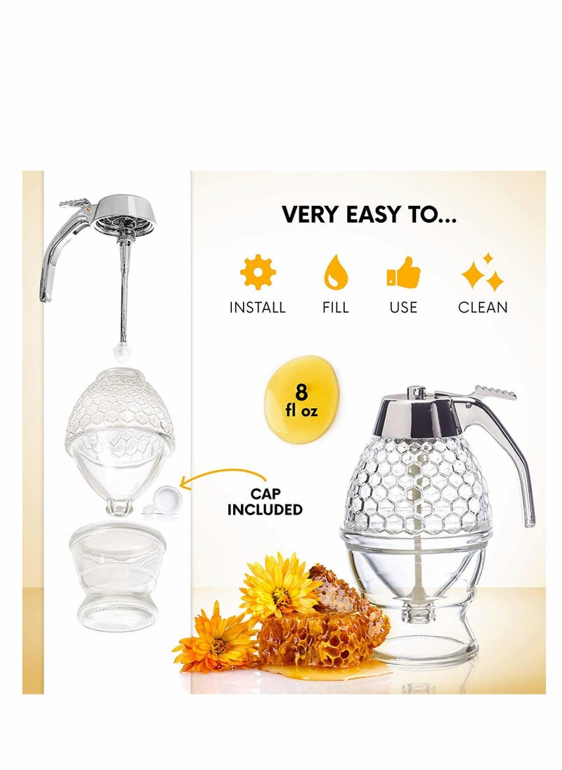 Generic - Honey Dispenser, Honey Comb Shaped Honey Pot with Stand, No Drip Honey Dispenser for Honey Syrup Sugar Sauces Jar, Syrup Bottle with Non Slip Stand 8OZ - Image 1