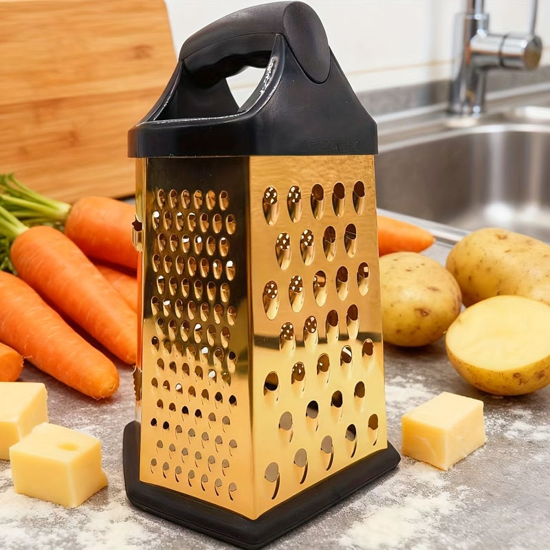 A Golden Stainless Steel Six Sided Slicer 8 Inch Kitchen Tool With Rubberized Grip Handle For Effortlessly Slicing Potatoes Carrots Vegetables - Image 2