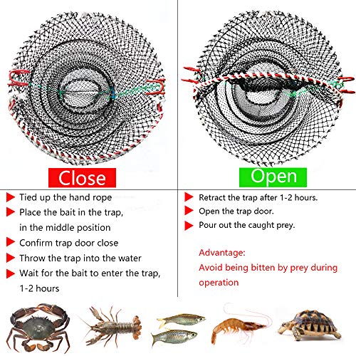 Drasry Crab Trap Bait Lobster Crawfish Shrimp Portable Folded Cast Net Magic Collapsible Fishing Traps Nets Accessories for Blue Crabs 1PCS 23.6 x 11.8in Black (0.39 in Mesh) - Image 2