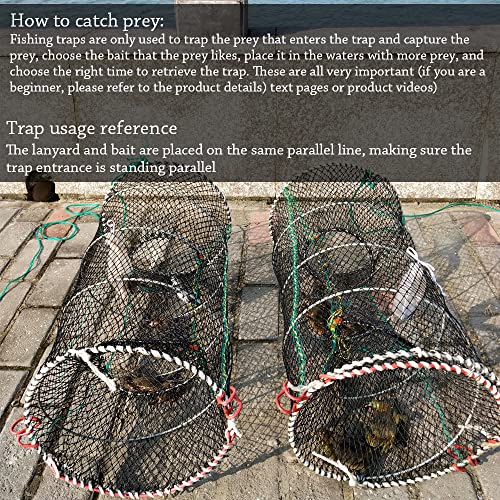 Drasry Crab Trap Bait Lobster Crawfish Shrimp Portable Folded Cast Net Magic Collapsible Fishing Traps Nets Accessories for Blue Crabs 1PCS 23.6 x 11.8in Black (0.39 in Mesh) - Image 5