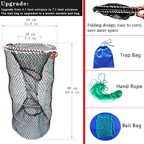 Drasry Crab Trap Bait Lobster Crawfish Shrimp Portable Folded Cast Net Magic Collapsible Fishing Traps Nets Accessories for Blue Crabs 1PCS 23.6 x 11.8in Black (0.39 in Mesh) - Image 4