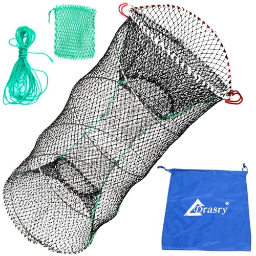 Drasry Crab Trap Bait Lobster Crawfish Shrimp Portable Folded Cast Net Magic Collapsible Fishing Traps Nets Accessories for Blue Crabs 1PCS 23.6 x 11.8in Black (0.39 in Mesh) - Image 1