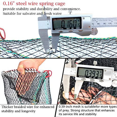 Drasry Crab Trap Bait Lobster Crawfish Shrimp Portable Folded Cast Net Magic Collapsible Fishing Traps Nets Accessories for Blue Crabs 1PCS 23.6 x 11.8in Black (0.39 in Mesh) - Image 3