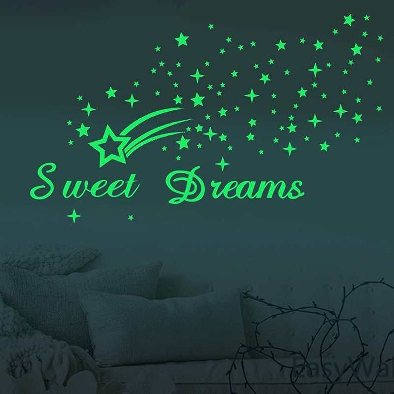 Homics 121Pcs Glow in The Dark Ceiling Wall Stickers Stars and Words - Sweet Dreams - Glowing Wall Decor for Kids Nursery Bedroom Living Room - Image 1
