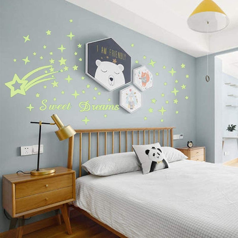 Homics 121Pcs Glow in The Dark Ceiling Wall Stickers Stars and Words - Sweet Dreams - Glowing Wall Decor for Kids Nursery Bedroom Living Room - Image 2