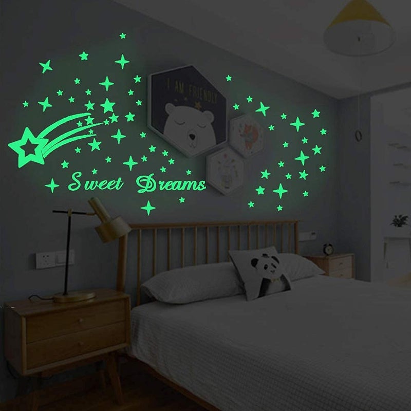 Homics 121Pcs Glow in The Dark Ceiling Wall Stickers Stars and Words - Sweet Dreams - Glowing Wall Decor for Kids Nursery Bedroom Living Room - Image 3