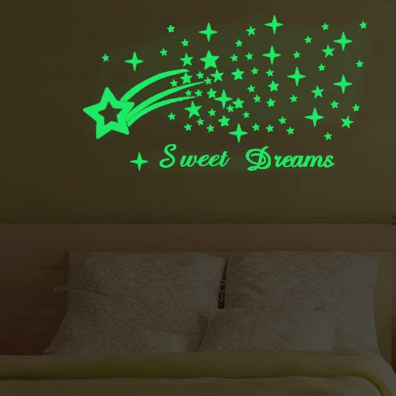 Homics 121Pcs Glow in The Dark Ceiling Wall Stickers Stars and Words - Sweet Dreams - Glowing Wall Decor for Kids Nursery Bedroom Living Room - Image 5