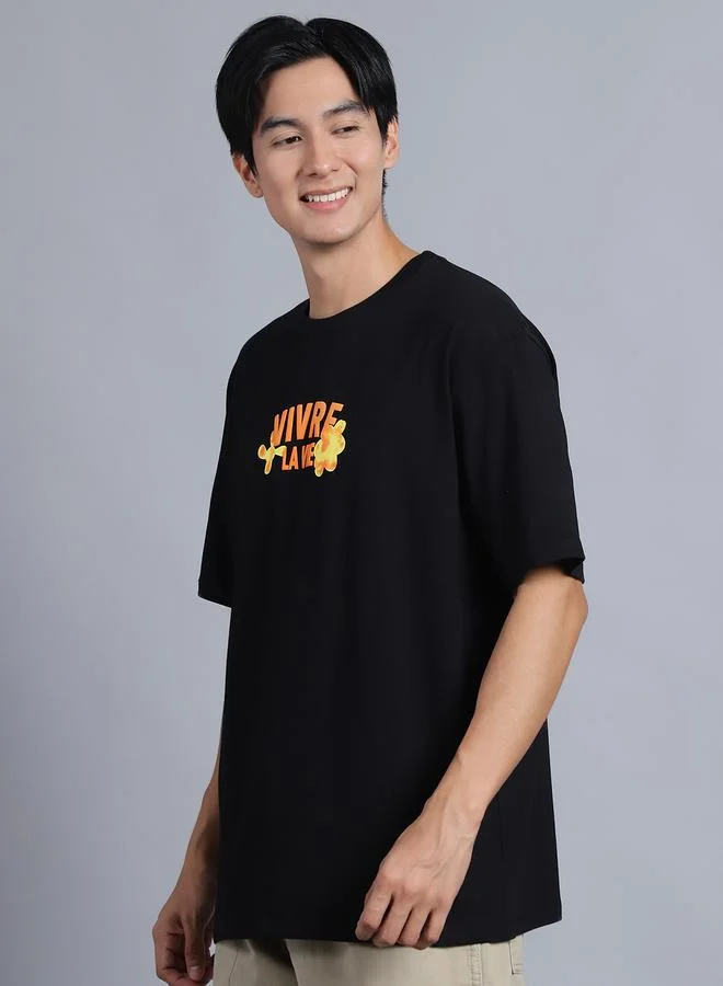 Styli Men Black Oversized Graphic Print T-Shirt By Door74