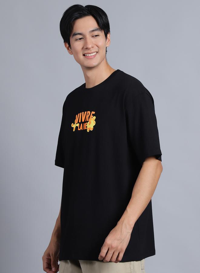 تايك تو تيشيرت رجالي أسود مطبوع برسومات كبيرة من دور - Image 3