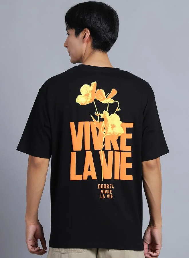 Styli Men Black Oversized Graphic Print T-Shirt By Door74