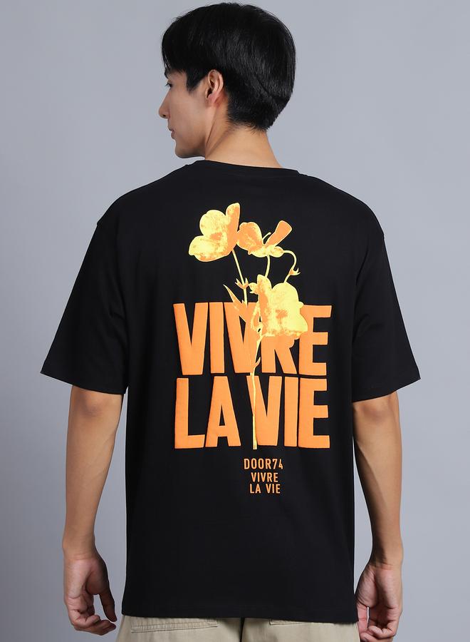 تايك تو تيشيرت رجالي أسود مطبوع برسومات كبيرة من دور - Image 2