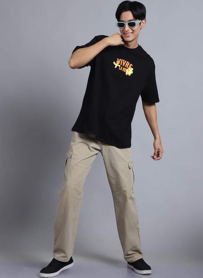 تايك تو تيشيرت رجالي أسود مطبوع برسومات كبيرة من دور - Image 5