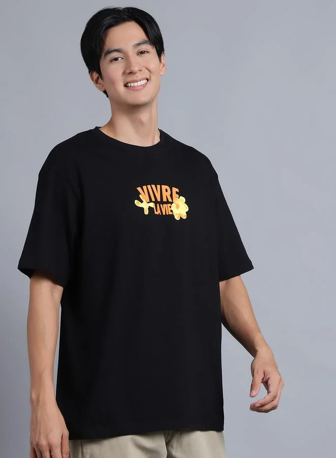 Styli Men Black Oversized Graphic Print T-Shirt By Door74