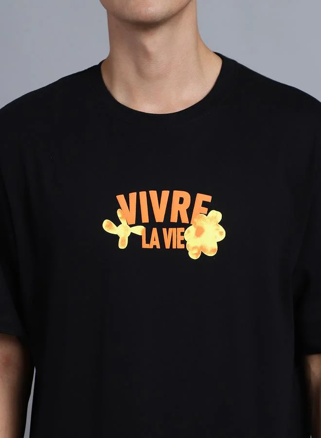 Styli Men Black Oversized Graphic Print T-Shirt By Door74