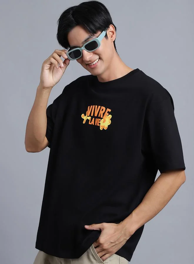 Take Two Men Black Oversized Graphic Print T-Shirt