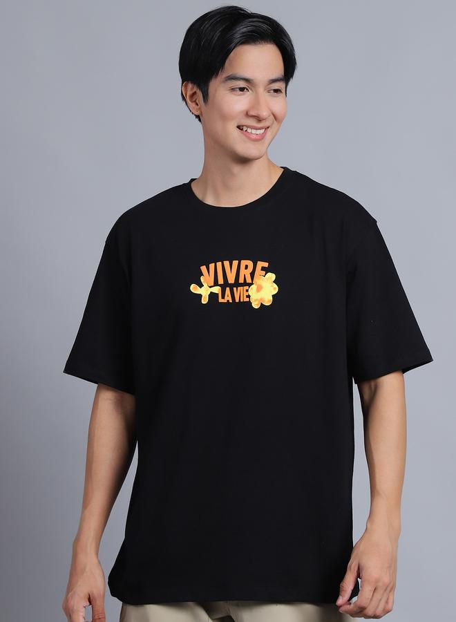 Take Two Men Black Oversized Graphic Print T-Shirt - Image 1