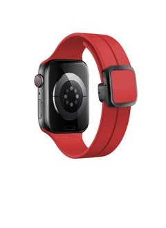 Silicone Magnetic Bracelet Compatible with Apple Watch Strap 44 mm 45 mm 49 mm 42 mm, Magnetic Closure Replacement Straps for Apple Watch Ultra/iWatch Series 8 7 6 5 4 3 2 1 SE, Men Women, Red
