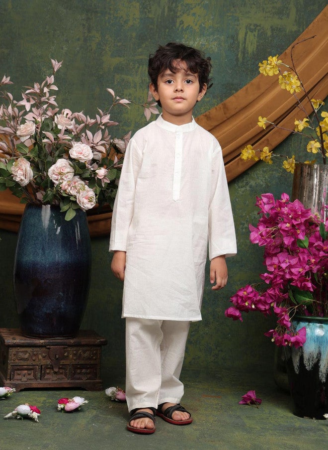 Saka Designs Boys White Mandarin Collar Kurta & Pyjama Set - Image 1