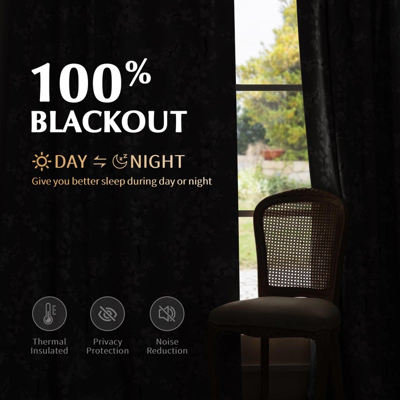FMFUNCTEX 100% Blackout Floral Curtains for Bedroom, Grey Curtains 84 inch Length Blossom Flower Patterned for Living Room,Thermal Insulated Drapes Farmhouse, Rod Pocket 2 Panels (White on Grey) - Image 3