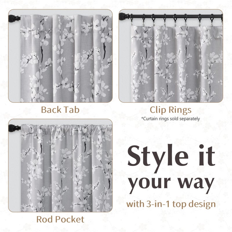 FMFUNCTEX 100% Blackout Floral Curtains for Bedroom, Grey Curtains 84 inch Length Blossom Flower Patterned for Living Room,Thermal Insulated Drapes Farmhouse, Rod Pocket 2 Panels (White on Grey) - Image 4