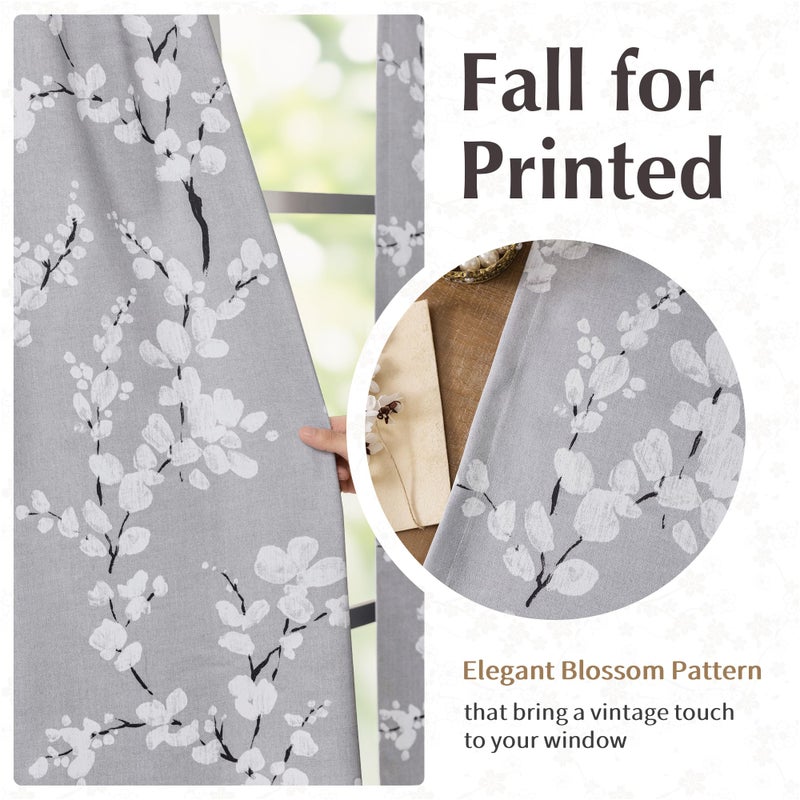 FMFUNCTEX 100% Blackout Floral Curtains for Bedroom, Grey Curtains 84 inch Length Blossom Flower Patterned for Living Room,Thermal Insulated Drapes Farmhouse, Rod Pocket 2 Panels (White on Grey) - Image 5