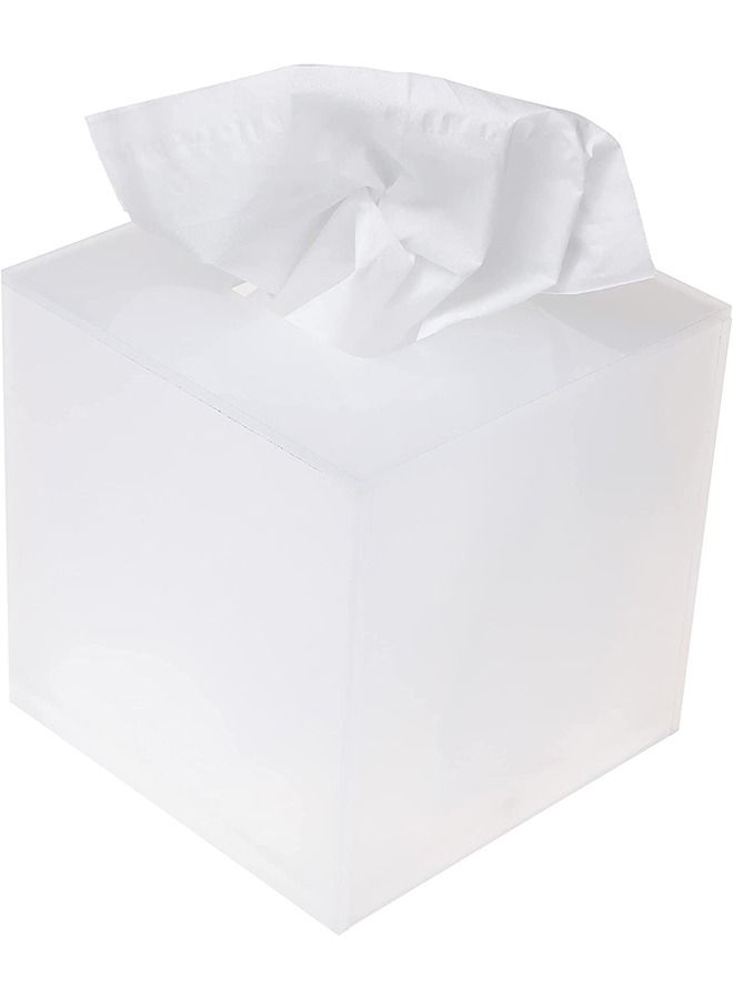 LAMSIT IBDAA - Acrylic Tissue Box | Holder Case Storage Case | Mirror Box | Napkin Holder Organizer (Square (14x14x14 cm), Frosted) - Image 1