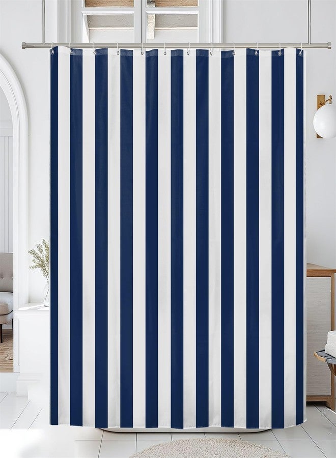 Renaiss Navy Stripes Shower Curtain White and Navy Blue Vertical Stripes Bathtub Curtain 72L x 72W Inch Nautical Style Bathroom Decor Polyester Fabric - Image 1