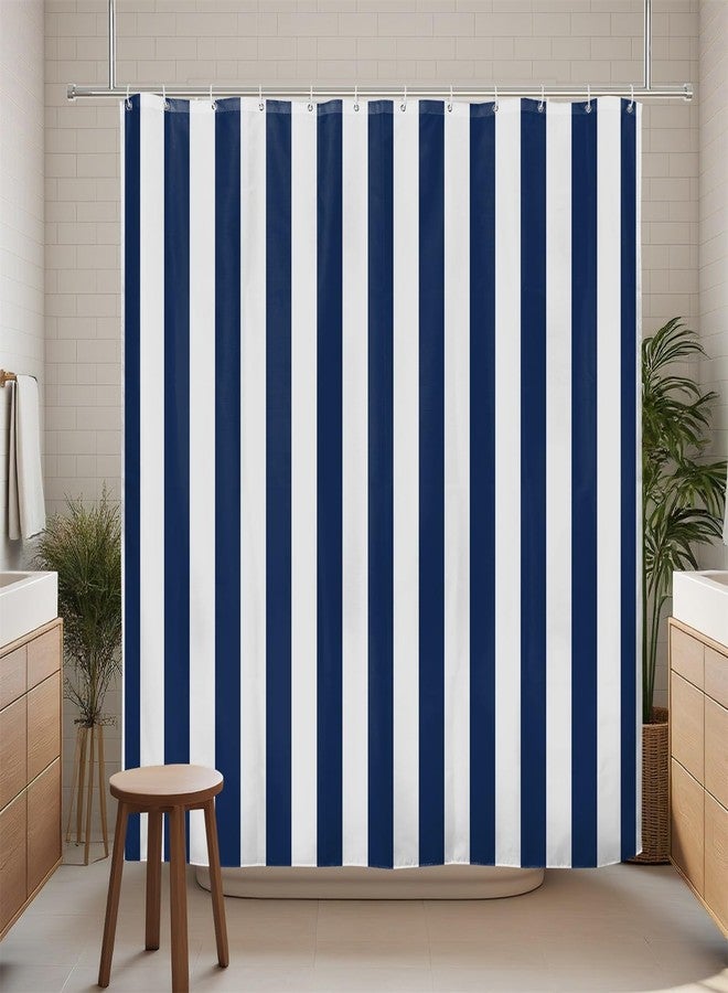 Renaiss Navy Stripes Shower Curtain White and Navy Blue Vertical Stripes Bathtub Curtain 72L x 72W Inch Nautical Style Bathroom Decor Polyester Fabric - Image 4