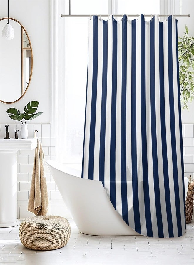 Renaiss Navy Stripes Shower Curtain White and Navy Blue Vertical Stripes Bathtub Curtain 72L x 72W Inch Nautical Style Bathroom Decor Polyester Fabric - Image 2