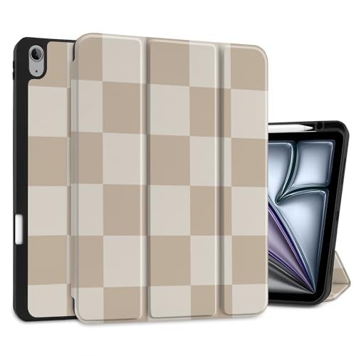DONGKE for iPad Air 13 Inch Case M3 2025, M2 2024 - [Built-in Pencil Holder] Slim Trifold Stand Shockproof Protective Cover with Soft TPU Back Support Auto Sleep/Wake - Beige Chessboard - Image 1