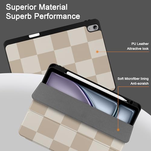 DONGKE for iPad Air 13 Inch Case M3 2025, M2 2024 - [Built-in Pencil Holder] Slim Trifold Stand Shockproof Protective Cover with Soft TPU Back Support Auto Sleep/Wake - Beige Chessboard - Image 3