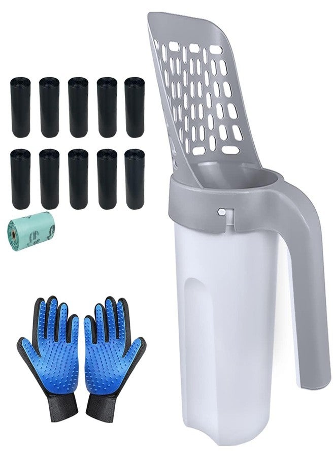 Quaocens Cat Litter Scoop, Litter Scooper with Holder Removable Manure Sieve Scoop, Large Capacity Cat Litter Scooper Comes with 215 Bags and A Pair of Cat Brush for Shedding Gloves. - Image 1