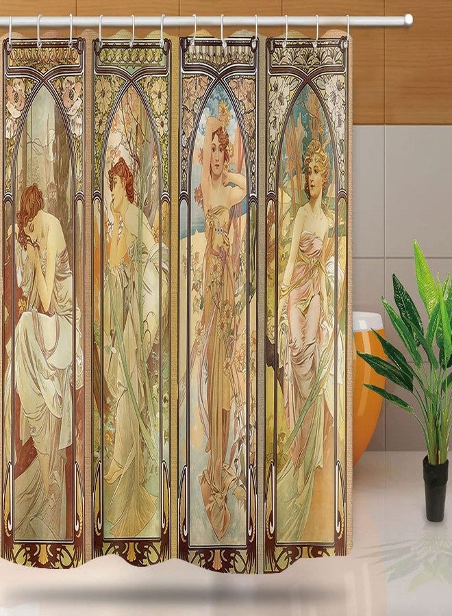 NTETSN Art Nouveau Lady Shower Curtain, Aesthetic Art Times of The Day, Night's Rest, Evening Reverie, Daybreak, Morning Awakening Fabric Shower Curtains YLYYNT2418 (7272) - Image 1