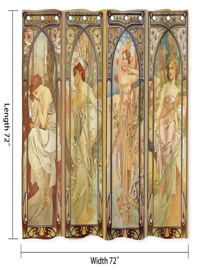 NTETSN Art Nouveau Lady Shower Curtain, Aesthetic Art Times of The Day, Night's Rest, Evening Reverie, Daybreak, Morning Awakening Fabric Shower Curtains YLYYNT2418 (7272) - Image 2
