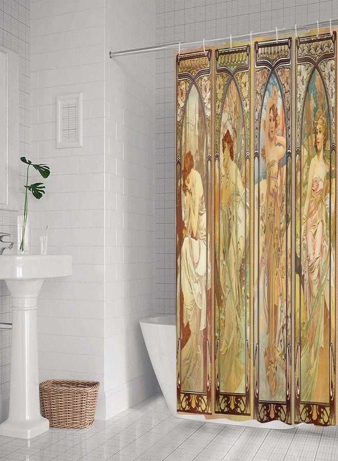NTETSN Art Nouveau Lady Shower Curtain, Aesthetic Art Times of The Day, Night's Rest, Evening Reverie, Daybreak, Morning Awakening Fabric Shower Curtains YLYYNT2418 (7272) - Image 4