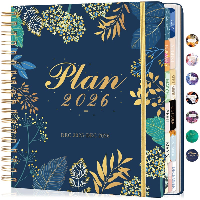 CAGIE 2026 Planner Weekly and Monthlyâ€‹, Jan-Dec 2026 8.3 x 9.3 Inch Hardcover Spiral Bound, 13 Tabs and Pocket, Floral Daily Plannerâ€‹ for Women, Perfect 2026 Yearly Calendar Plannerâ€‹ - Image 1