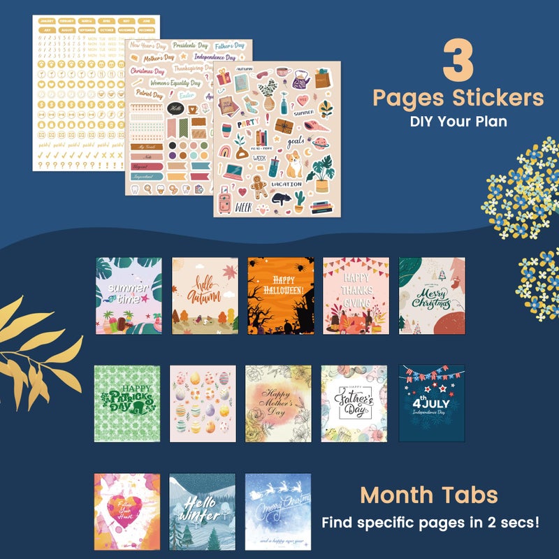 CAGIE 2026 Planner Weekly and Monthlyâ€‹, Jan-Dec 2026 8.3 x 9.3 Inch Hardcover Spiral Bound, 13 Tabs and Pocket, Floral Daily Plannerâ€‹ for Women, Perfect 2026 Yearly Calendar Plannerâ€‹ - Image 5