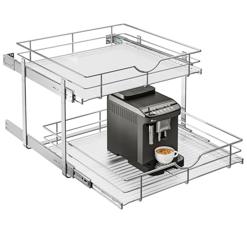 WelFurGeer 2-Tier Kitchen Cabinet Pullout Shelf and Drawer Organizer, Soft Close Pantry Pull Out Shelves, Heavy Duty Pull Out Cabinet Organizer with Shelf Liner for Kitchen Cabinets, Pantry Storage - Image 1