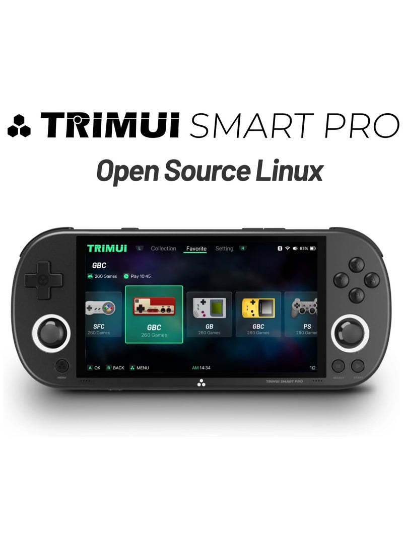 تريميو جهاز ألعاب محمول سمارت برو 4.96" مع بطاقة SD بسعة 128G، يحتوي على أكثر من 12000 لعبة، نظام لينكس مع معالج A133P، عصا التحكم بإضاءة RGB، جهاز ألعاب فيديو كهفي، هدية، يدعم القتال المتعدد عبر الواي فاي. - Image 1