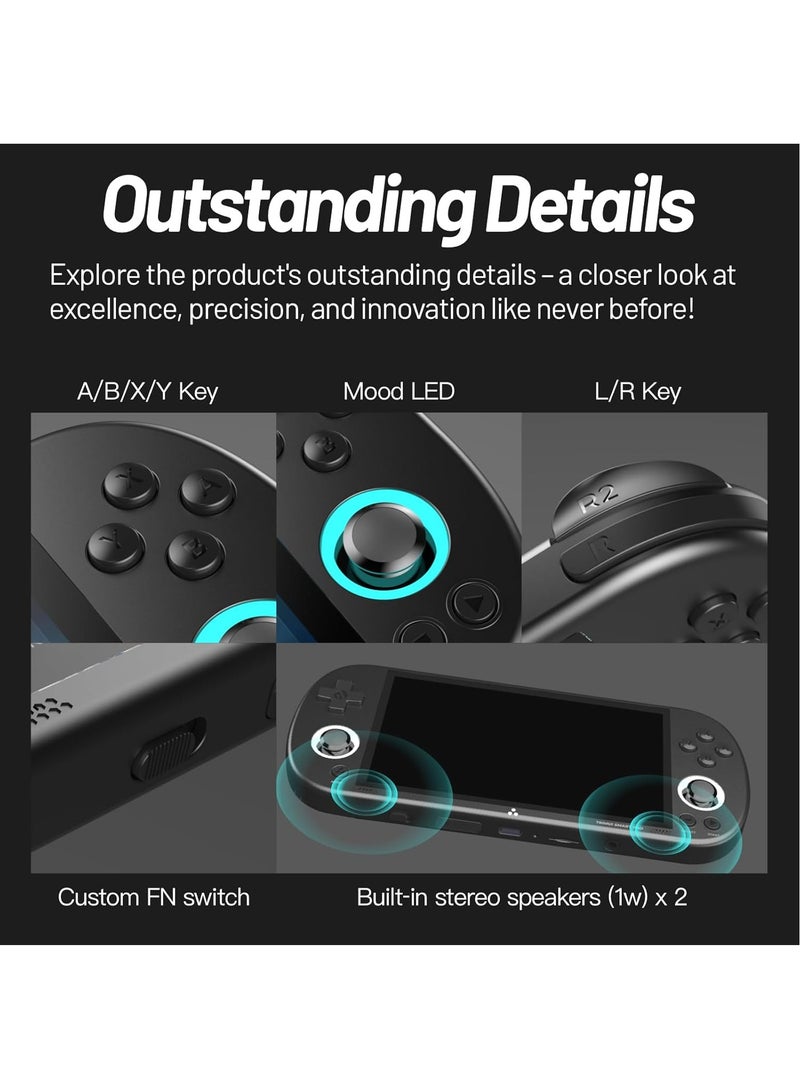 تريميو جهاز ألعاب محمول سمارت برو 4.96" مع بطاقة SD بسعة 128G، يحتوي على أكثر من 12000 لعبة، نظام لينكس مع معالج A133P، عصا التحكم بإضاءة RGB، جهاز ألعاب فيديو كهفي، هدية، يدعم القتال المتعدد عبر الواي فاي. - Image 3