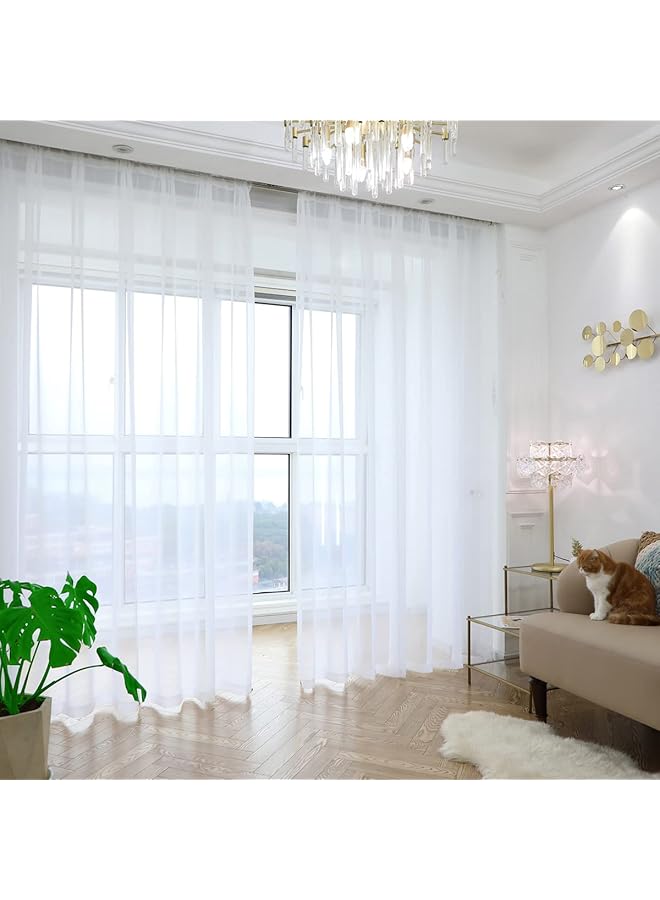 erorex Window Sheer White Curtains 45 Inches Long 42 Inches Width 2 Panels Sheer Curtains Sheer Curtain Clear Basic Rod Pocket Panel 15 Colors 16 Size For Bedroom Living Room Yard Kitchen - Image 1