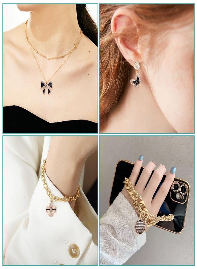 Craftdady 46pcs Crystal Rhinestone Pendants Butterfly Heart Rhombus Bowknot Earring Charms Alloy Enamel Metal Pendants Light Gold Bracelet Charms for DIY Craft Necklace Jewelry Making - Image 5
