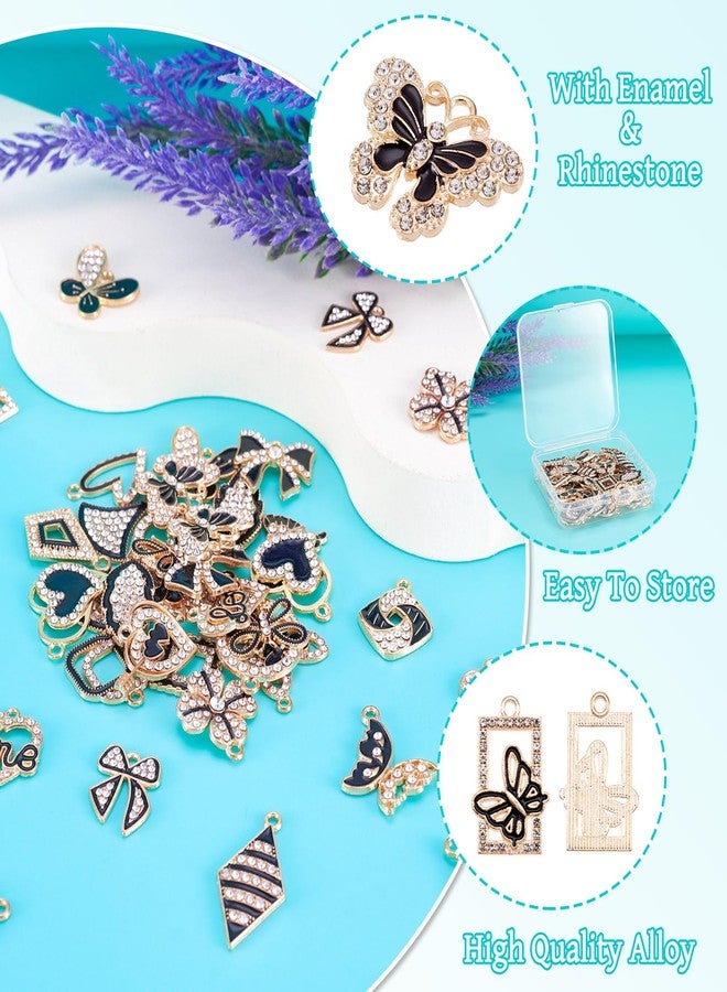Craftdady 46pcs Crystal Rhinestone Pendants Butterfly Heart Rhombus Bowknot Earring Charms Alloy Enamel Metal Pendants Light Gold Bracelet Charms for DIY Craft Necklace Jewelry Making - Image 4