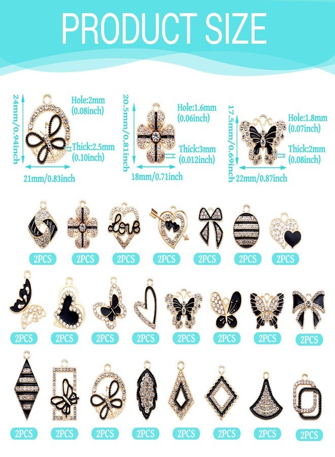 Craftdady 46pcs Crystal Rhinestone Pendants Butterfly Heart Rhombus Bowknot Earring Charms Alloy Enamel Metal Pendants Light Gold Bracelet Charms for DIY Craft Necklace Jewelry Making - Image 3