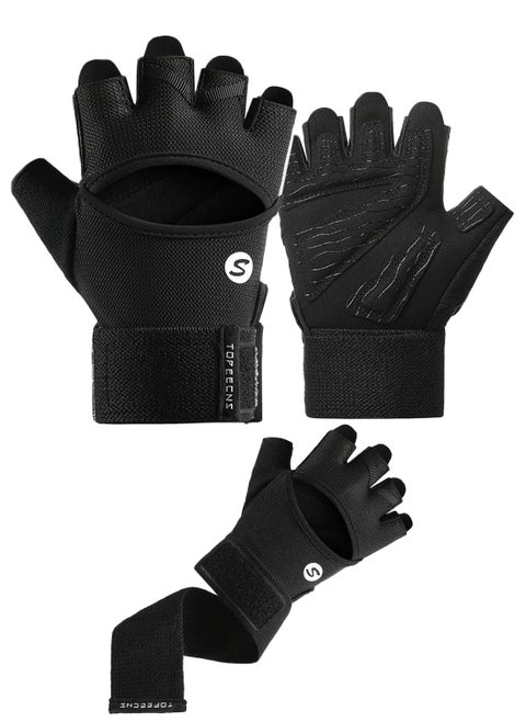 Power Gloves 3.0 - Durable Half Finger Weightlifting Gloves with Adjustable Wrist Closure, Breathable Leather Palm, Men's