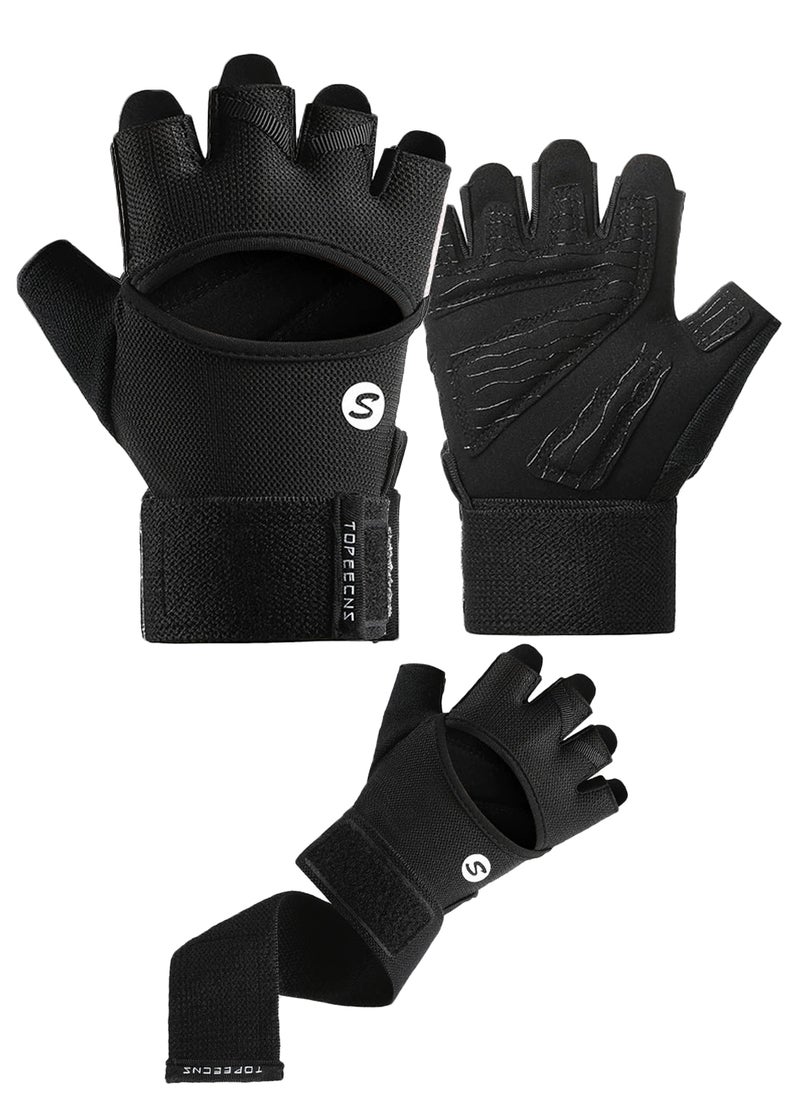 Power Gloves 3.0 - Durable Half Finger Weightlifting Gloves with Adjustable Wrist Closure, Breathable Leather Palm, Men's