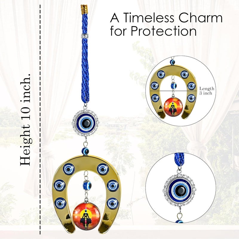 HindCraft Hindcraft Room Decor Horse Shoe Evil Eye with Seven Chakra Pendant Wall Hanging Good Luck Charm and Feng Shui Nazar Battu Pendant for Home Entrance Door Car and Office Decorative Gift Item - Image 3