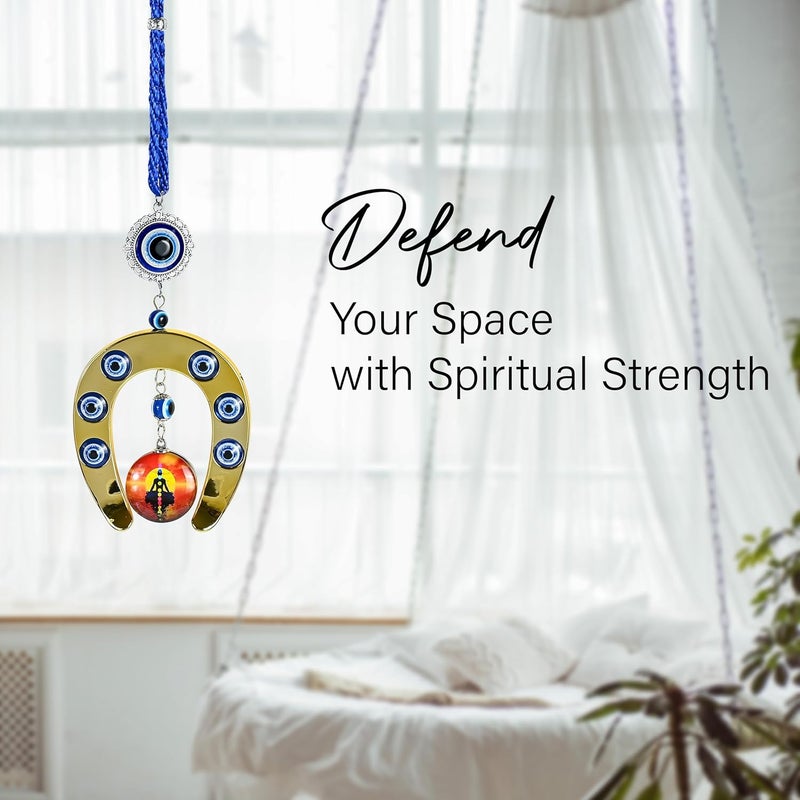HindCraft Hindcraft Room Decor Horse Shoe Evil Eye with Seven Chakra Pendant Wall Hanging Good Luck Charm and Feng Shui Nazar Battu Pendant for Home Entrance Door Car and Office Decorative Gift Item - Image 4
